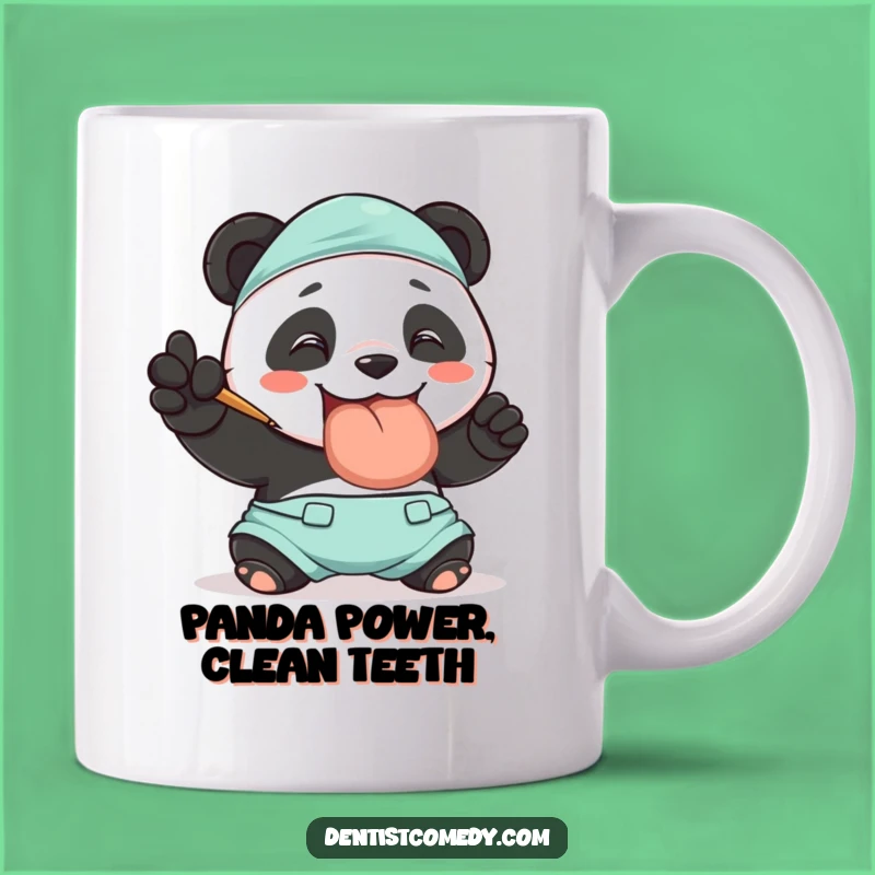 Funny Panda Dentist Mug: Smiling Panda Polishes Giant Tooth, Perfect Funny Gift