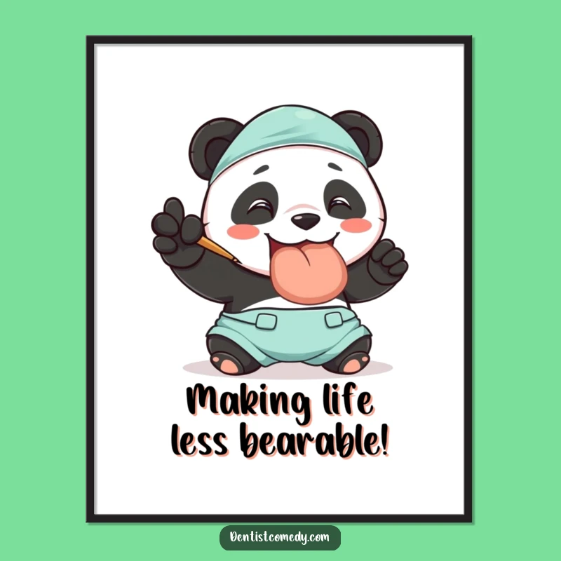 Funny Free Printable Wall Art: Panda Dentist Polishing Tooth Downloadable Art