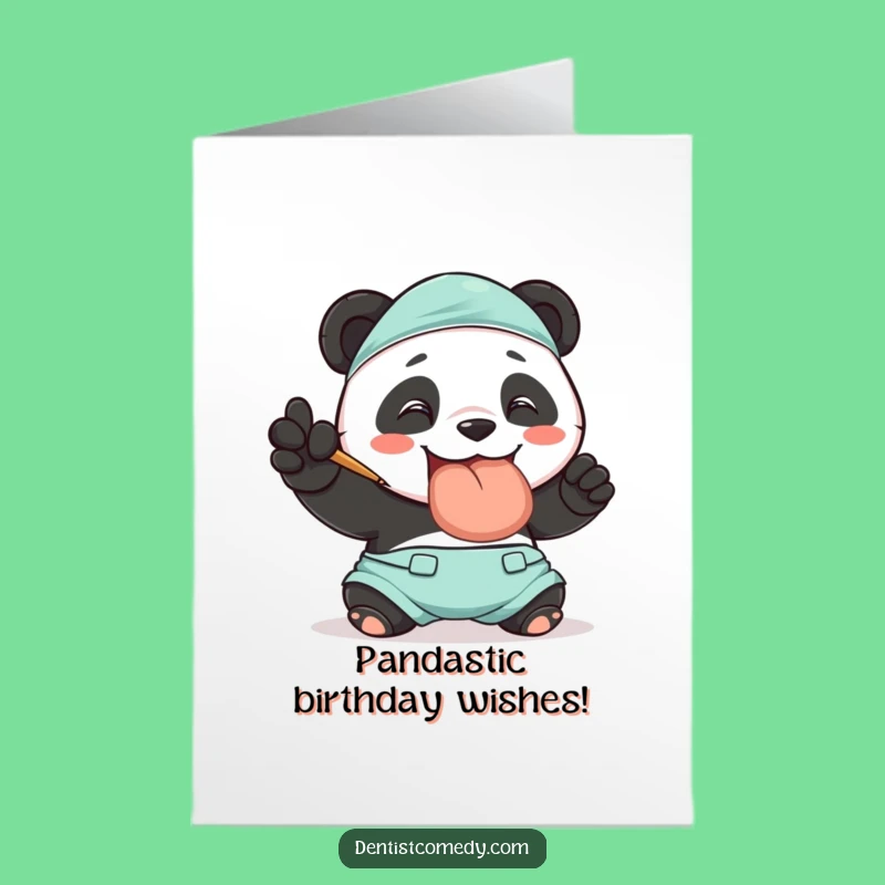 Free Printable Birthday Card: Panda Dentist Polishing Teeth for Happy Birthday