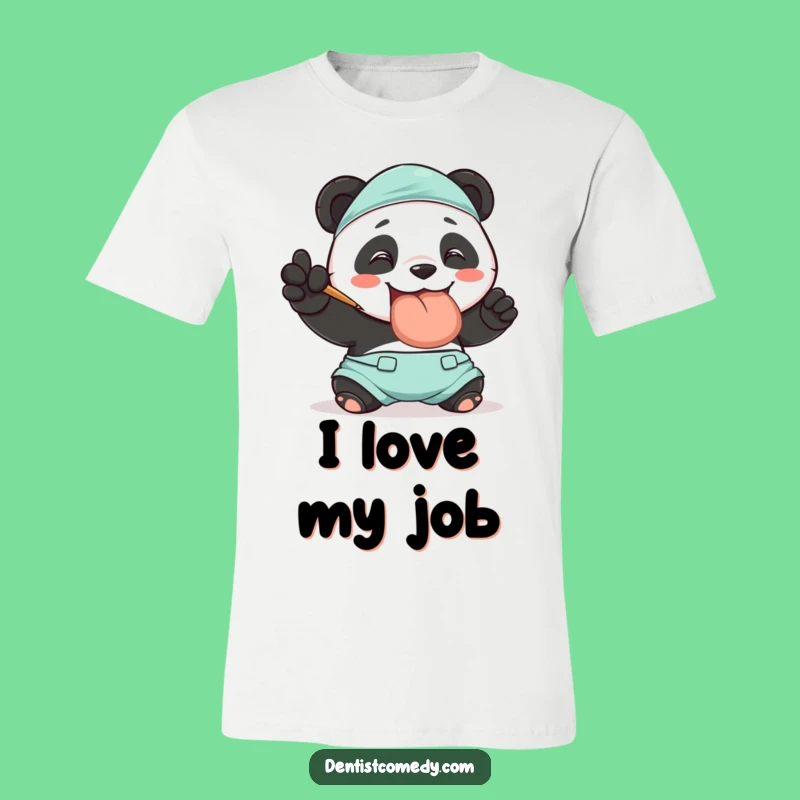 Funny Panda Dentist T-Shirt: Happy Panda Polishes Big Tooth, Ideal Funny Gift
